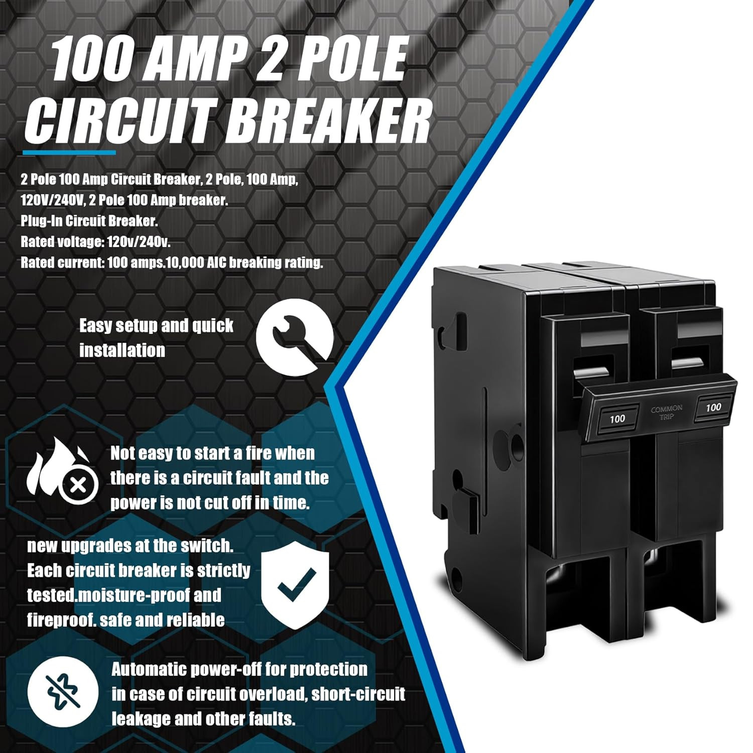 100A 2-Pole Circuit Breaker for HOM2100, 120/240V Compatibility