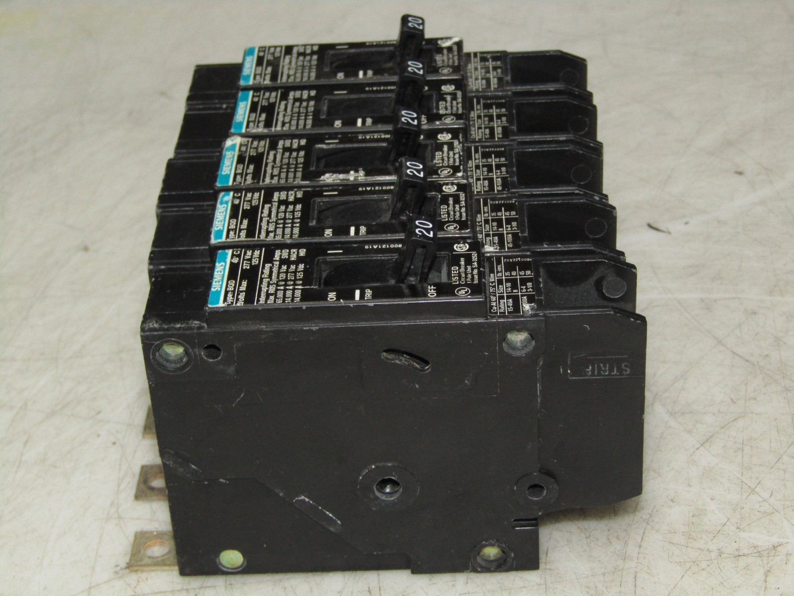 🙌 5) SIEMENS 20 AMP CIRCUIT BREAKER 277 VAC 125 VDC 1 POLE LOT OF 5
