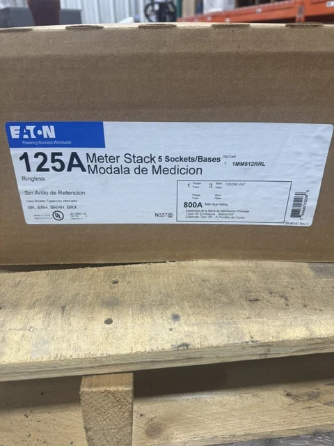 Eaton 1MM512RRL 125 Amp 1-Phase 5-Socket Ringless Meter Stack Module. NEW