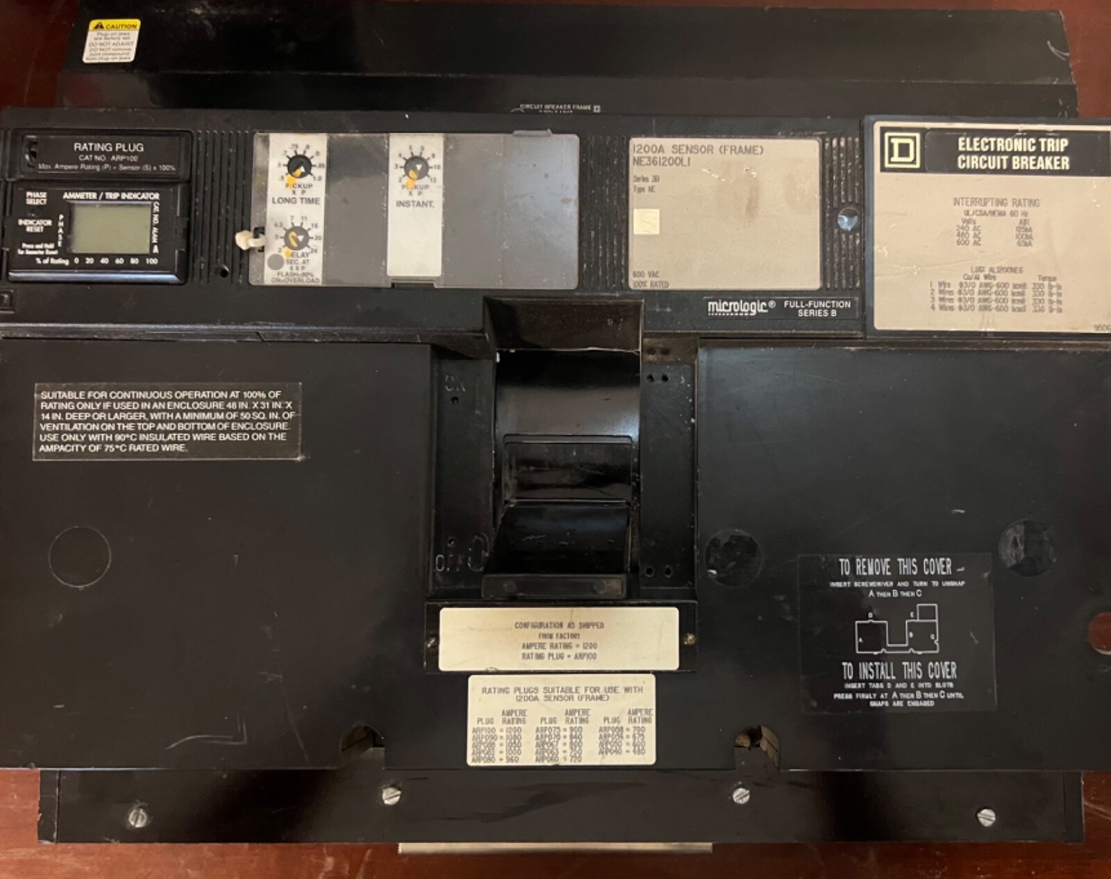 Square D NE361200LI I-Line Circuit Breaker 1200A 600V with 100% rating plug