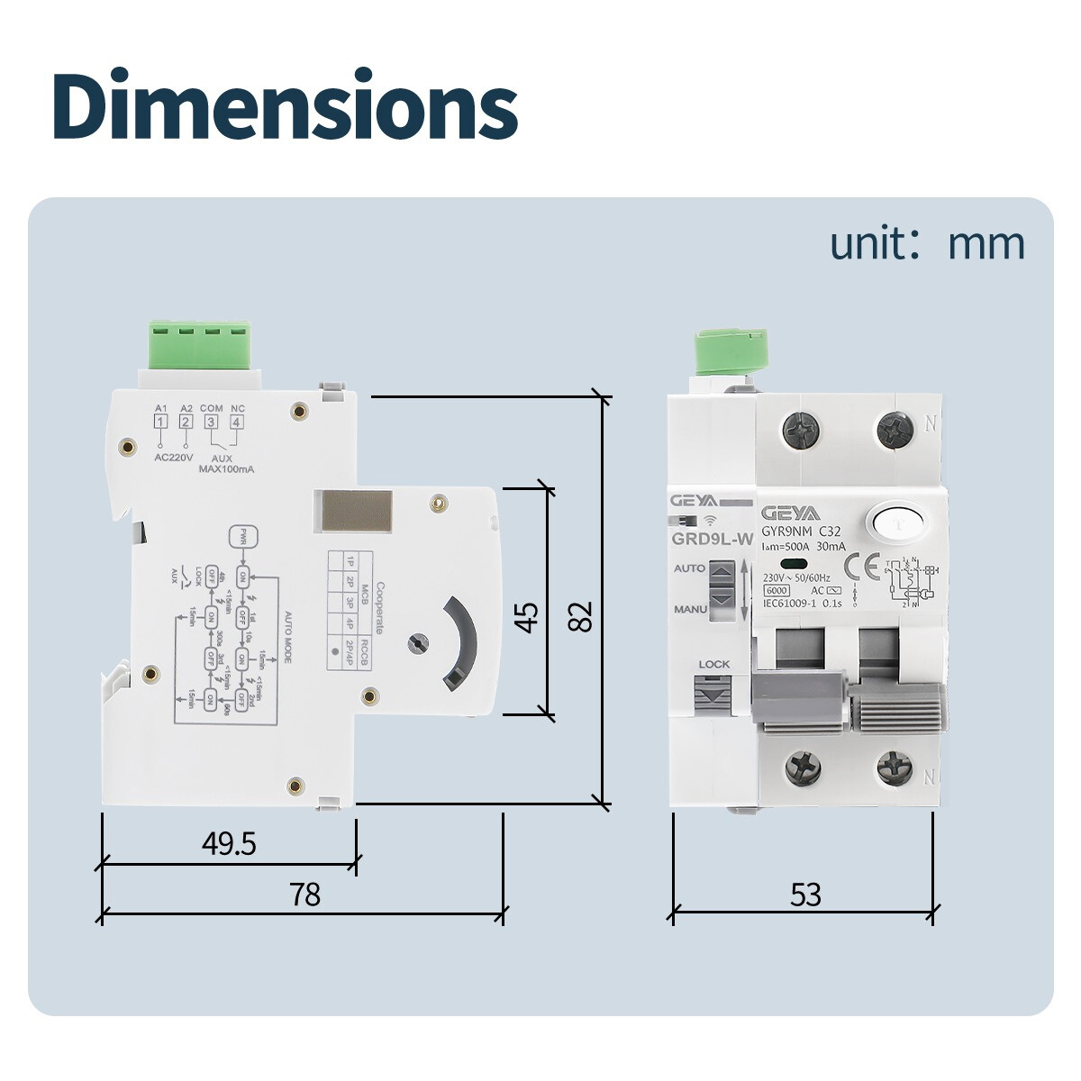 GEYA WIFI Tuya Controller Smart RCBO AC Type 2P AC230V 16/25/40A 30/100/300mA