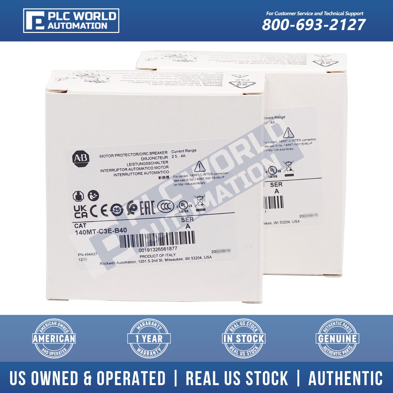 Allen Bradley 140MT-C3E-B40 /A MPCB 2.5-4.0 A, Std Magnetic Trip, Frame C, New