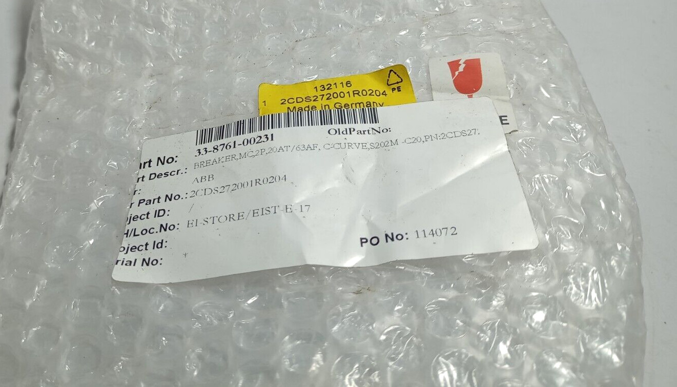 ABB S202M-C20 Circuit Breaker / 2CDS272001R0204 / S202MC20