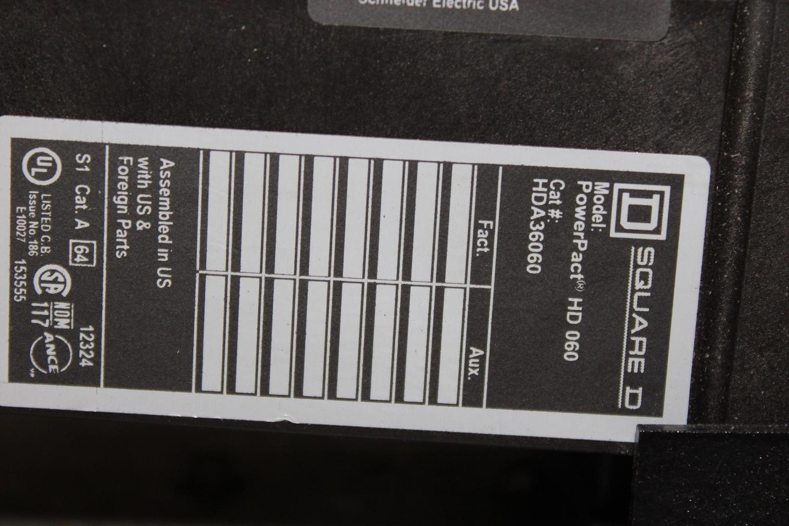 SQUARE D POWERPACT I-LINE CIRCUIT BREAKER HDA36060 60 AMP 600 VAC 3-POLE