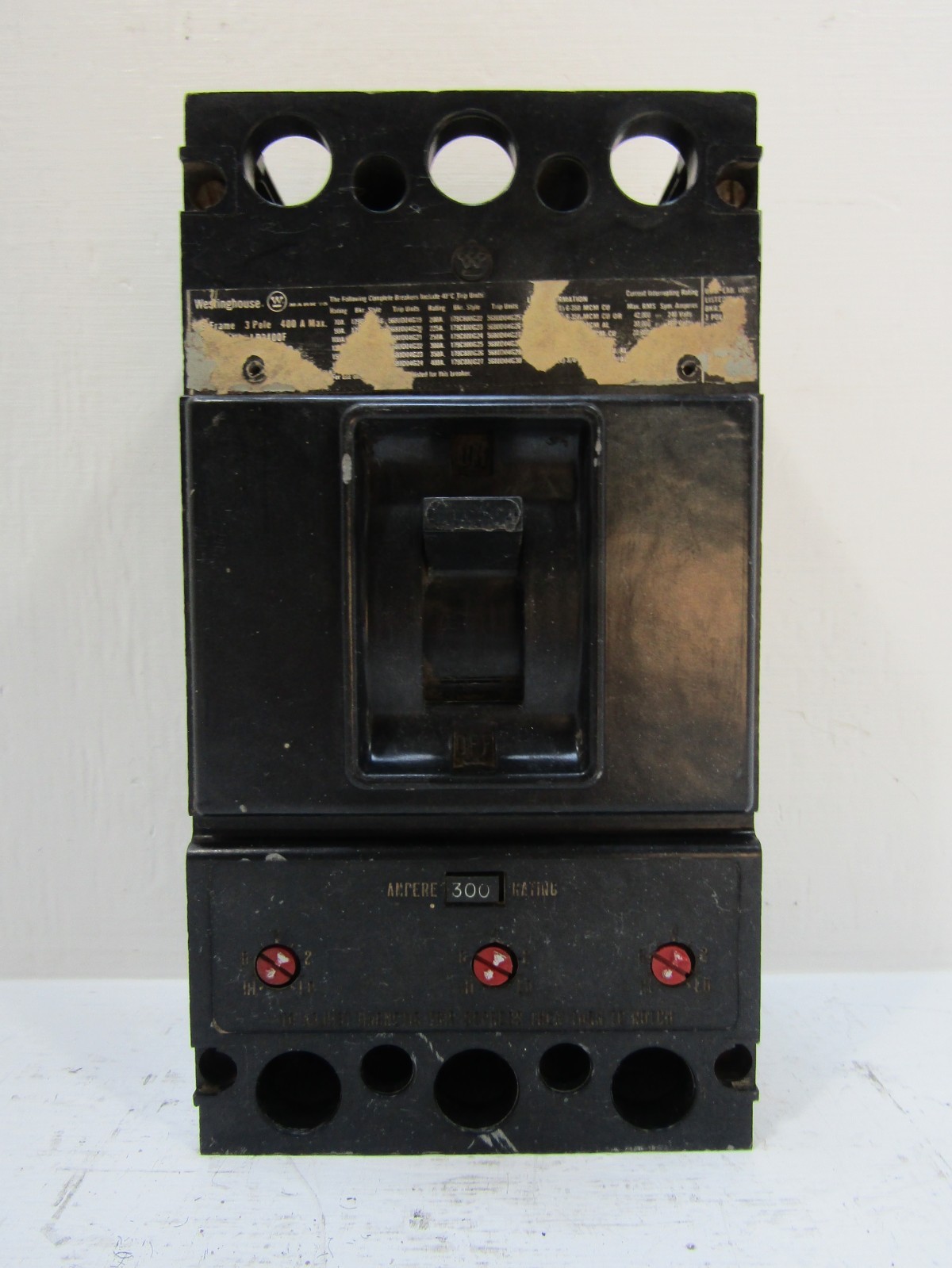 Westinghouse LB3400F 300 Amp 600V 3-Pole Breaker 300A Trip Unit 3P Cutler Hammer
