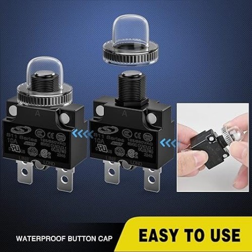 5PCS 10 Amps Thermal Circuit Breaker 125/250V AC 65V DC Push Size: 10Amp-5Pcs