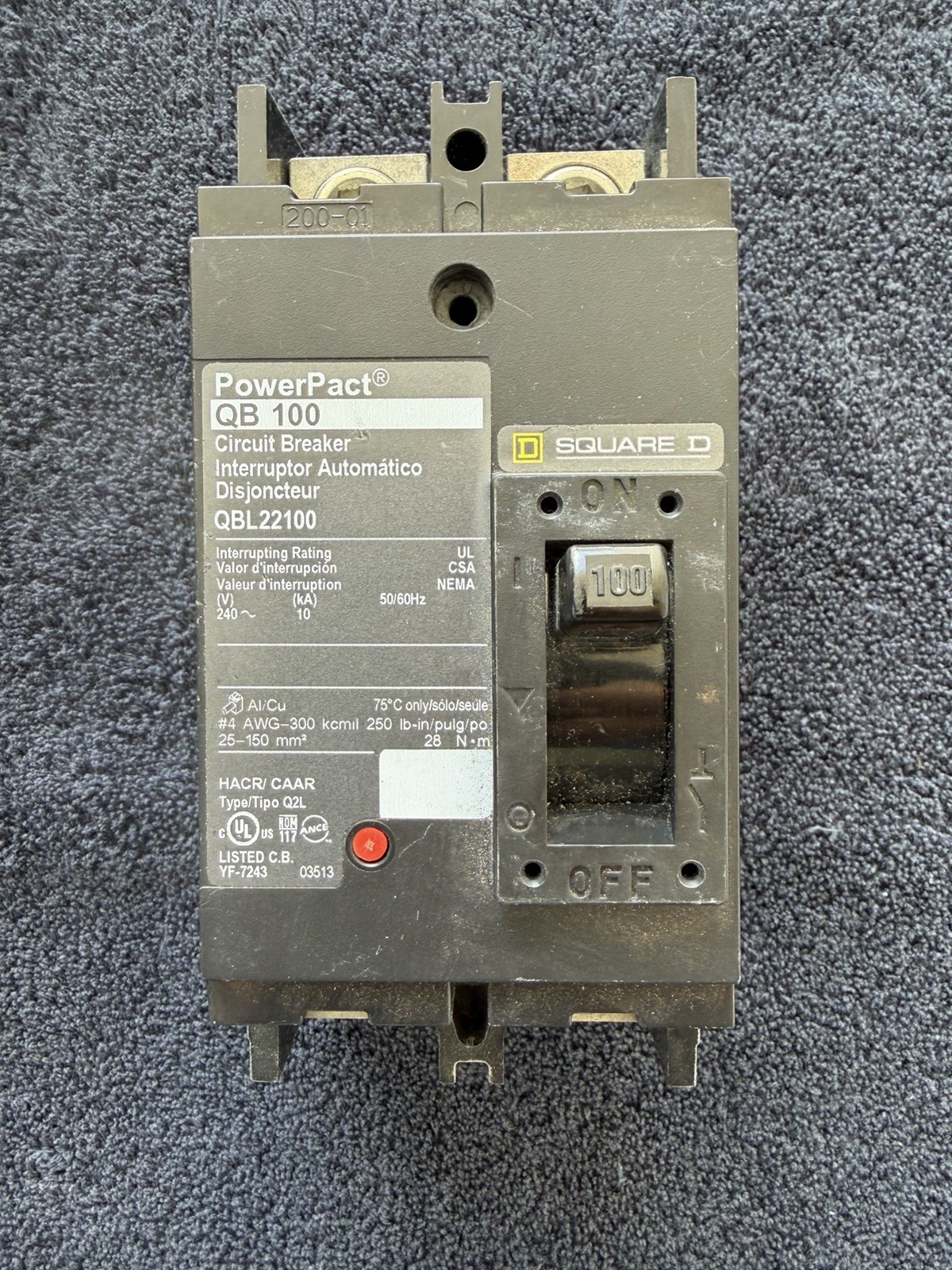 Square D PowerPact 100A Circuit Breaker, 2-Pole, 240V AC, QBL22100
