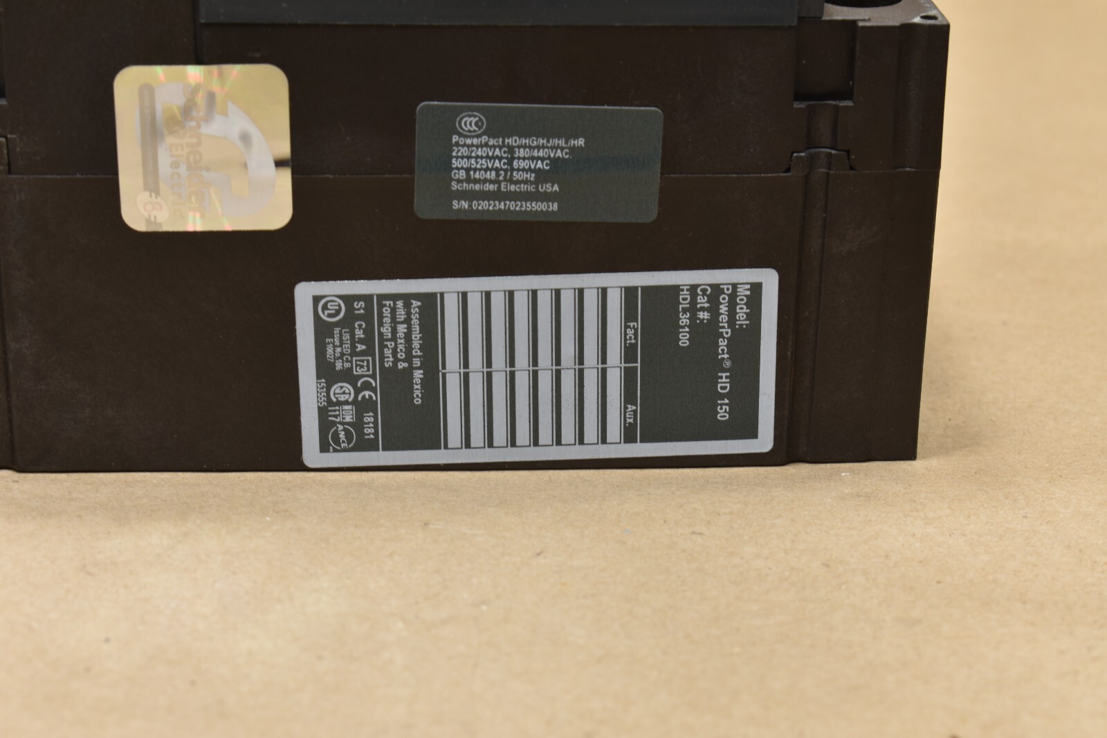 SQUARE D HDL36100, 100A PowerPact HD 150 Circuit Breaker , 3 POLE, 600VAC