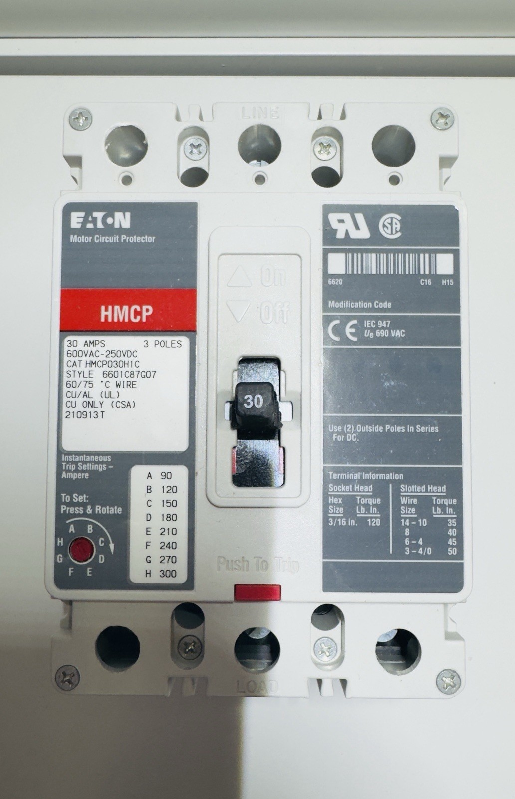 Eaton HMCPS030H1C Motor Circuit Breaker 30 Amp