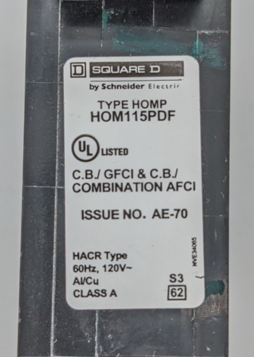 Square D | HOM115PDF | Circuit Breaker | 15A | 1 Pole | AFCI | GFCI | HomeLine