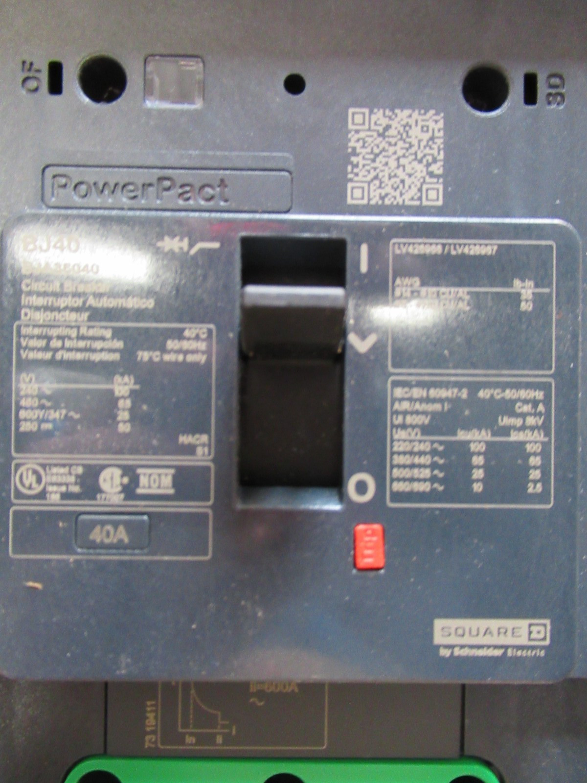 Square D BJA36040 Circuit Breaker 40 Amp 600 Volt 3 Pole 65K -NEW-B