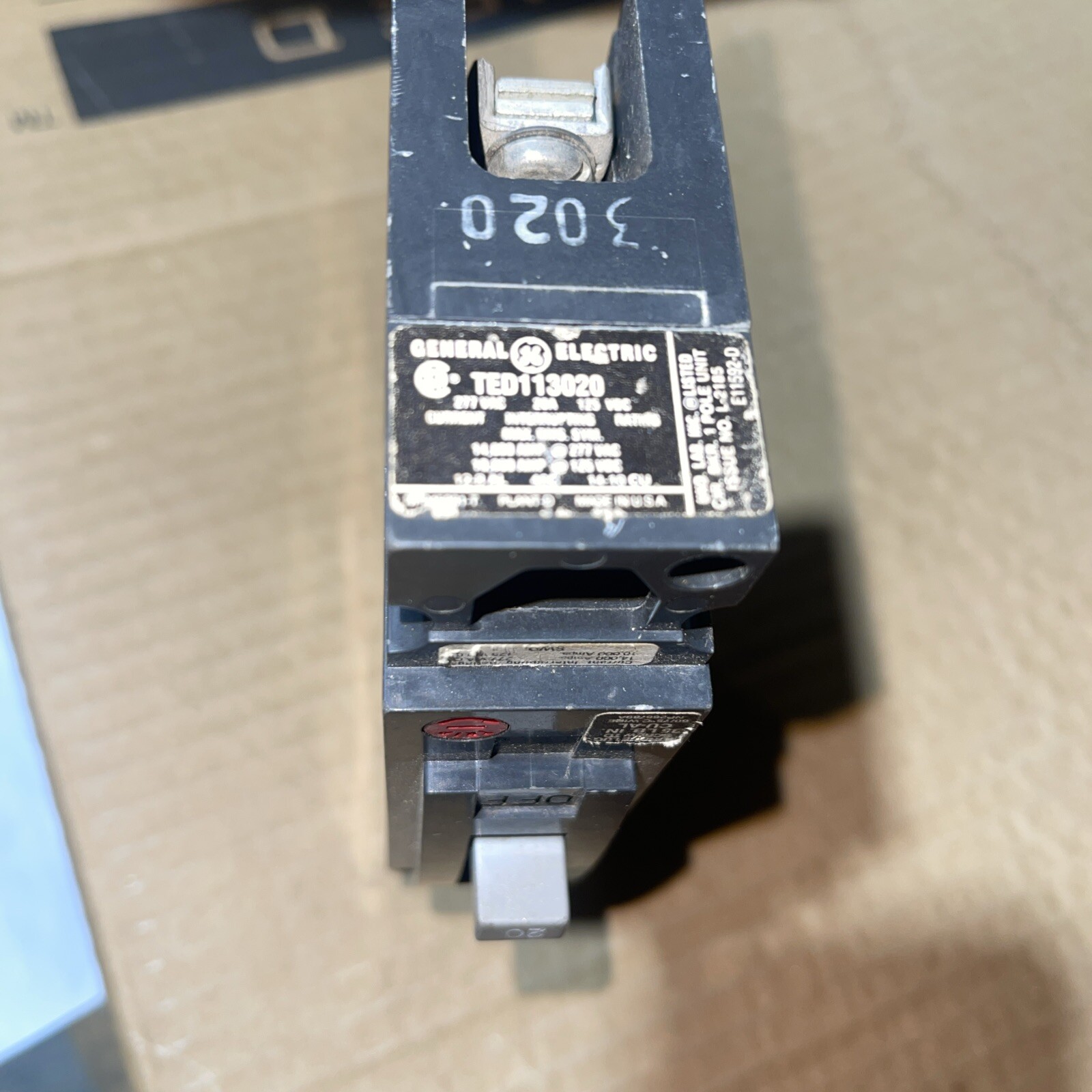 GE TED113020, 20 Amp, 277 Volt, 1 Pole, BLACK, Circuit Breaker