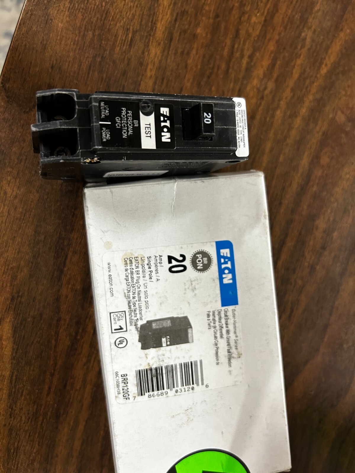 EATON 20 AMP 1 POLE ELECTRICAL BREAKER # BRP120GF