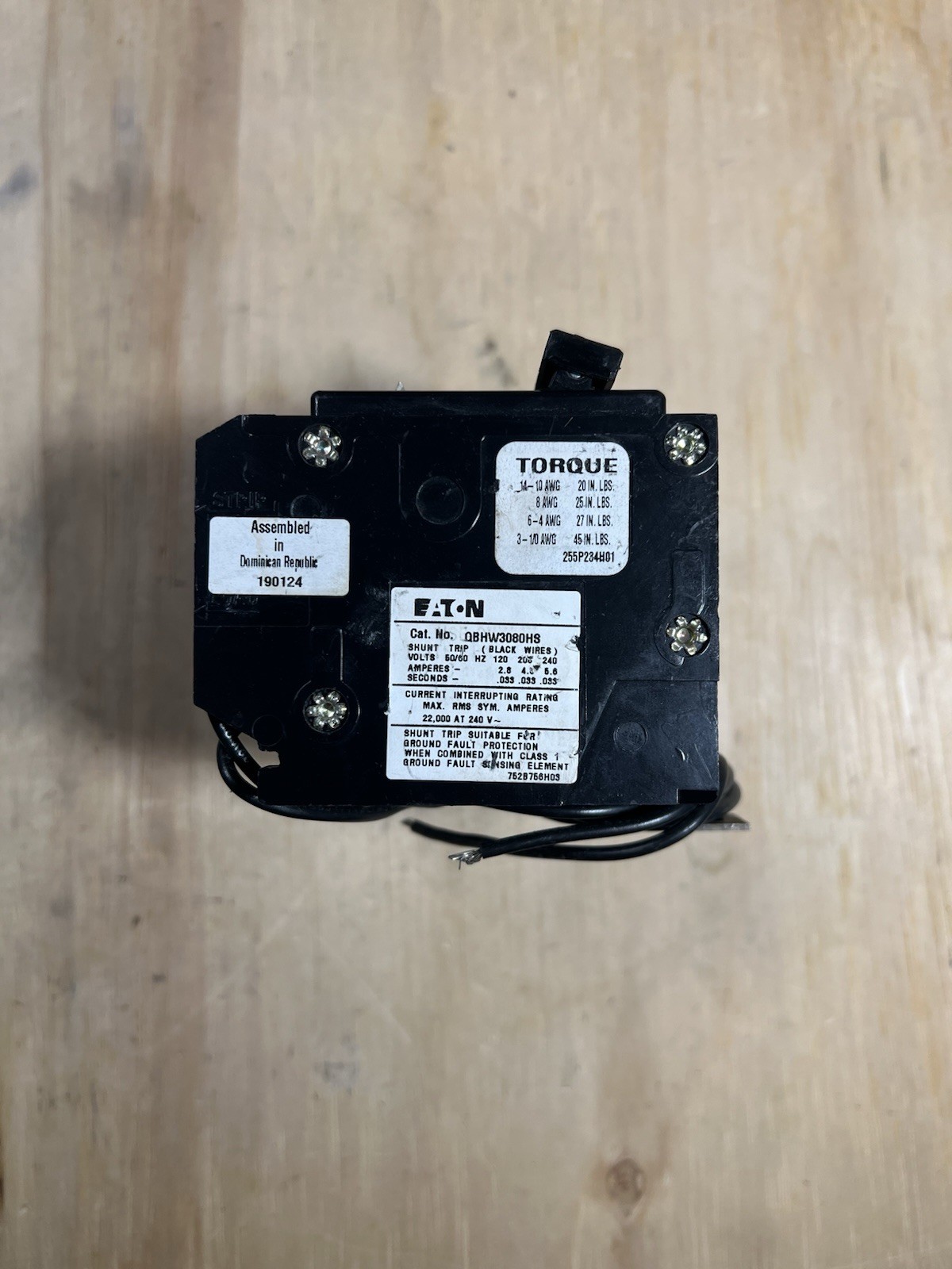 EATON QBHW3080HS SHUNT TRIP Circuit Breaker 80 A, 3 Pole, 240V