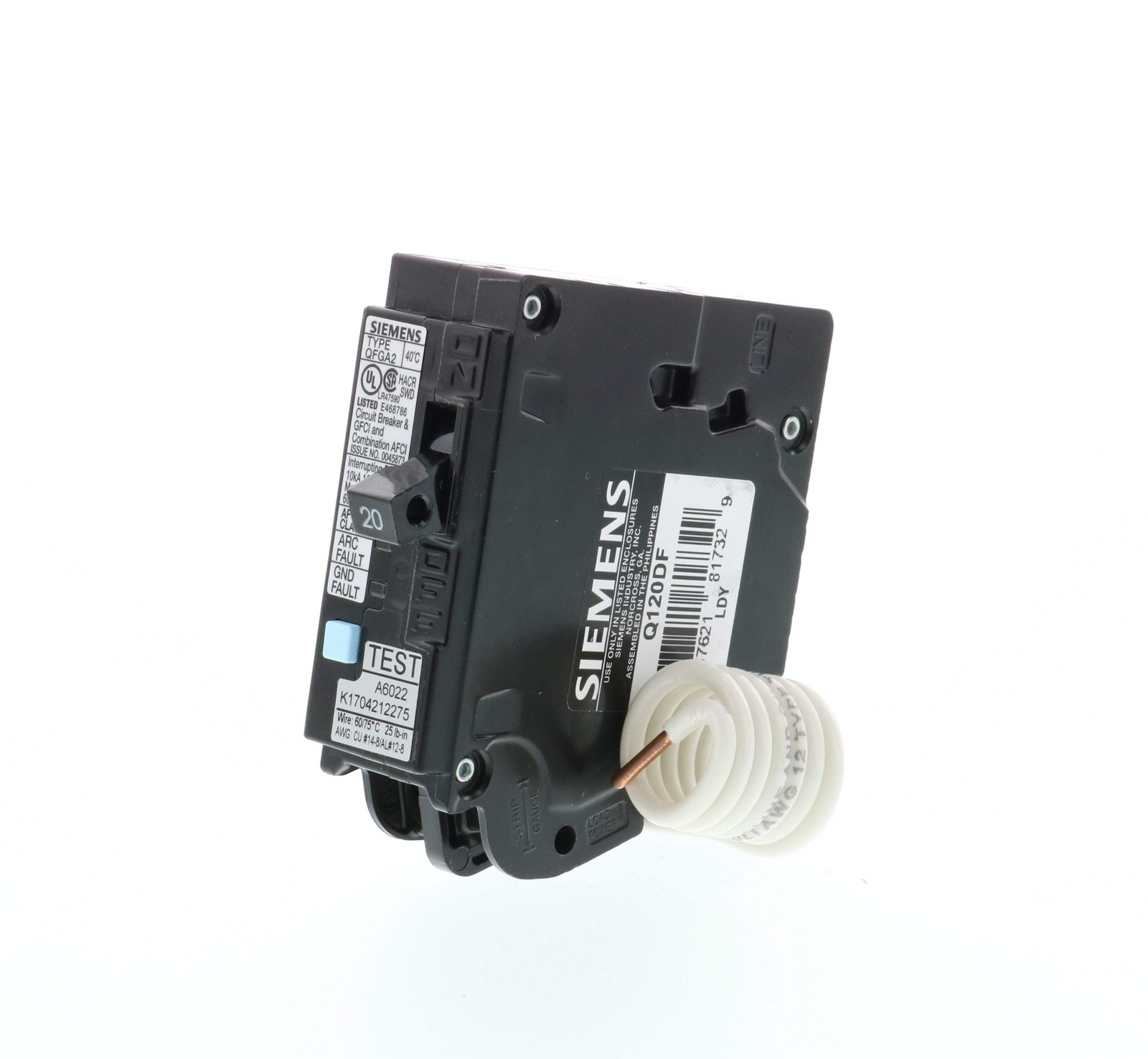 Q120DF – Siemens Plug-In 120V 20A 1 pole circuit breaker 10kA@120V