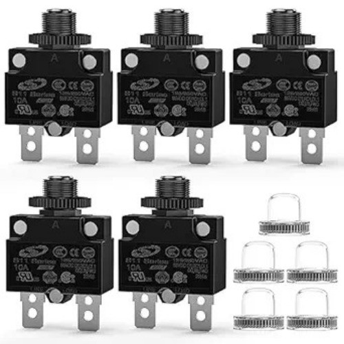 5PCS 10 Amps Thermal Circuit Breaker 125/250V AC 65V DC Push Size: 10Amp-5Pcs