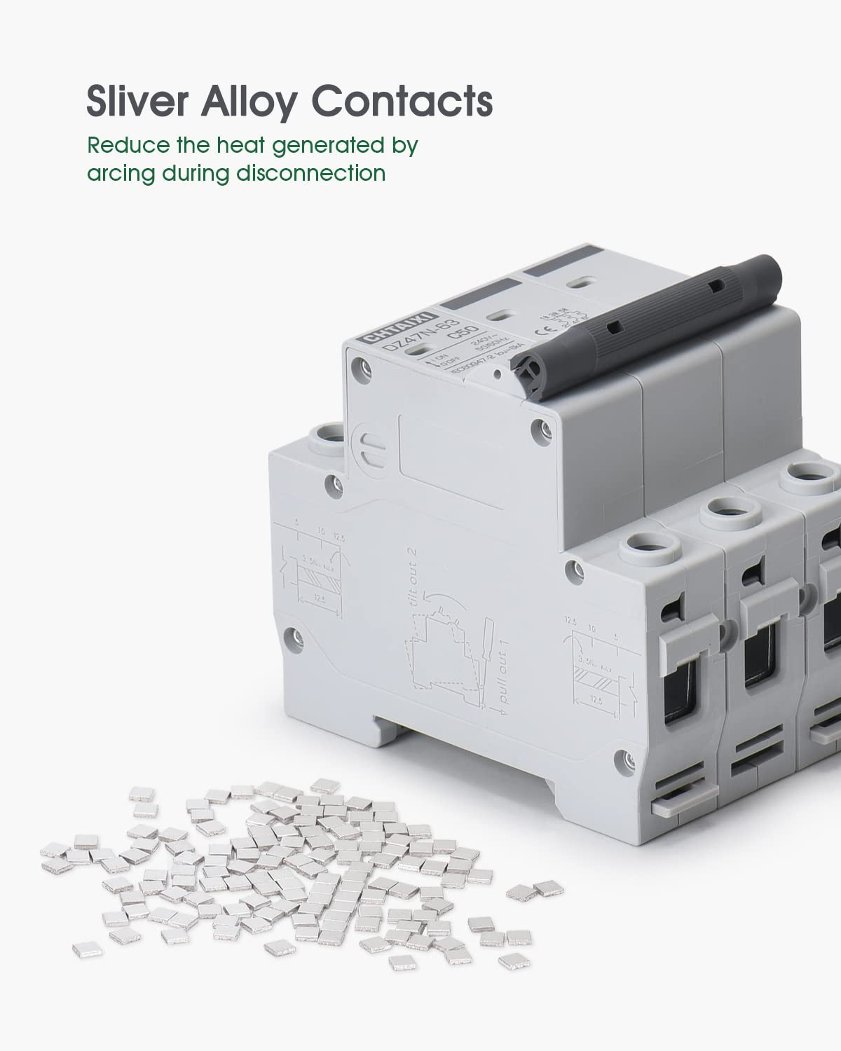 3 Pole DIN Rail Mount Circuit Breaker, 40 Amp 480V AC Miniature Circuit Breaker,