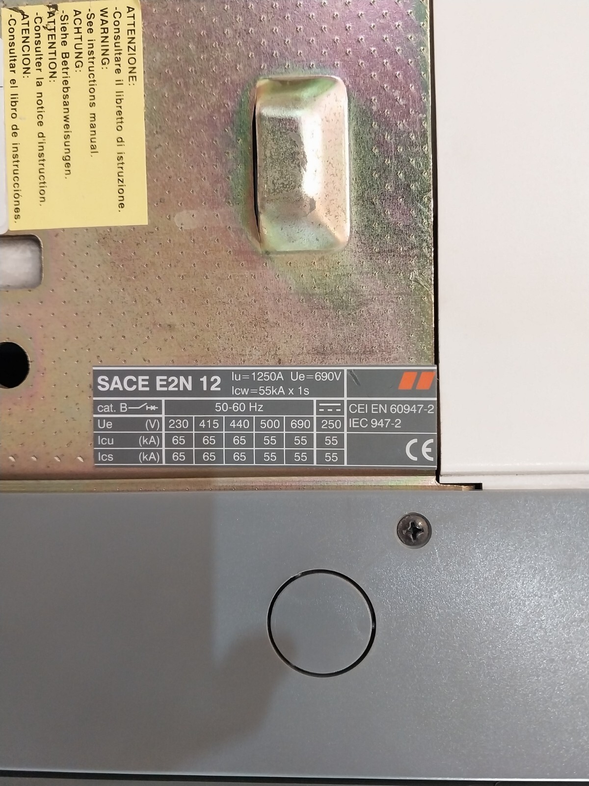 ABB SACE E2N 12 Low Voltage Air Circuit Breaker 15VDC 1250A 690V 55kA X 1s