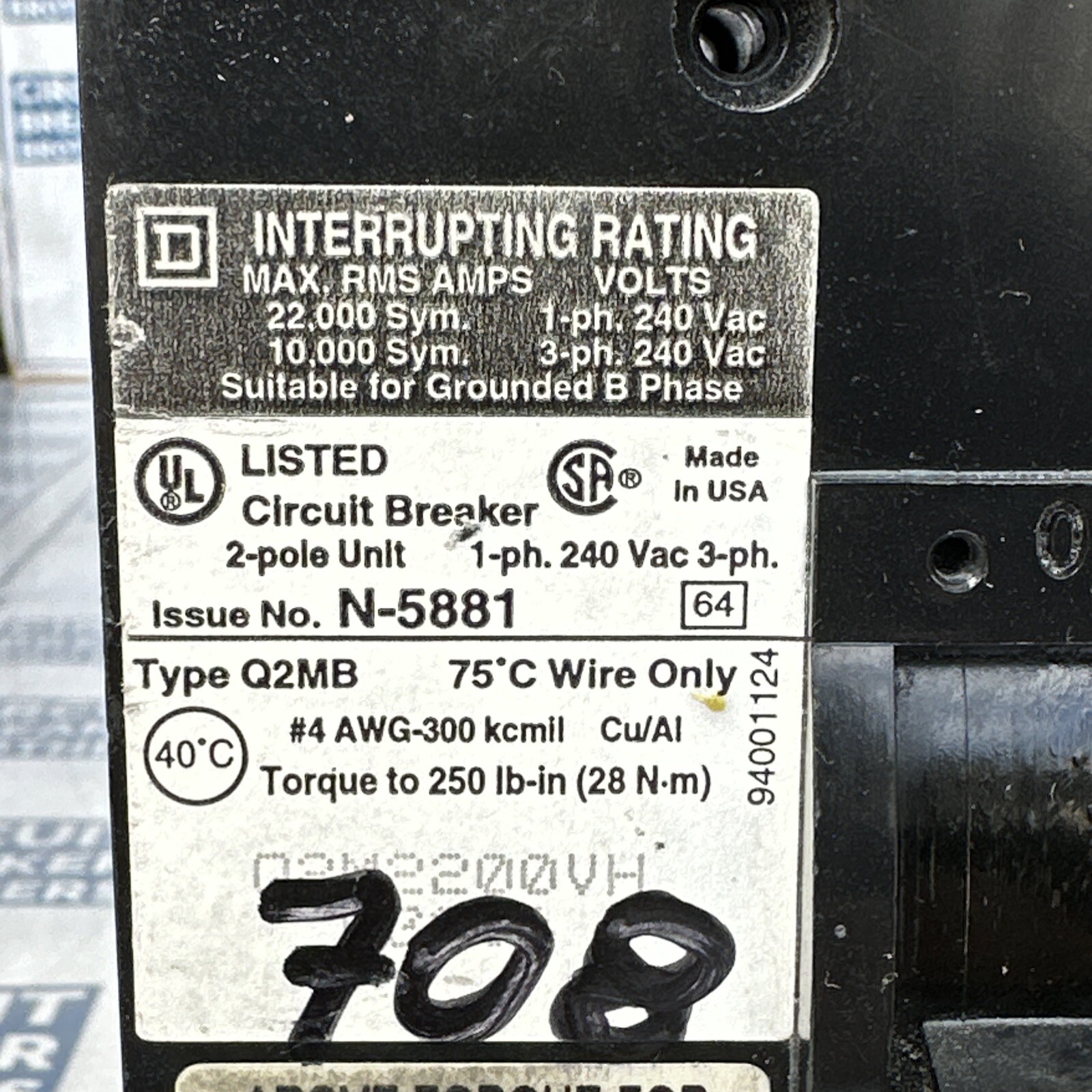 Square D Q2M2200VH 200 Amp 240V 2 Pole Circuit Breaker-Warranty (Ship Same Day)