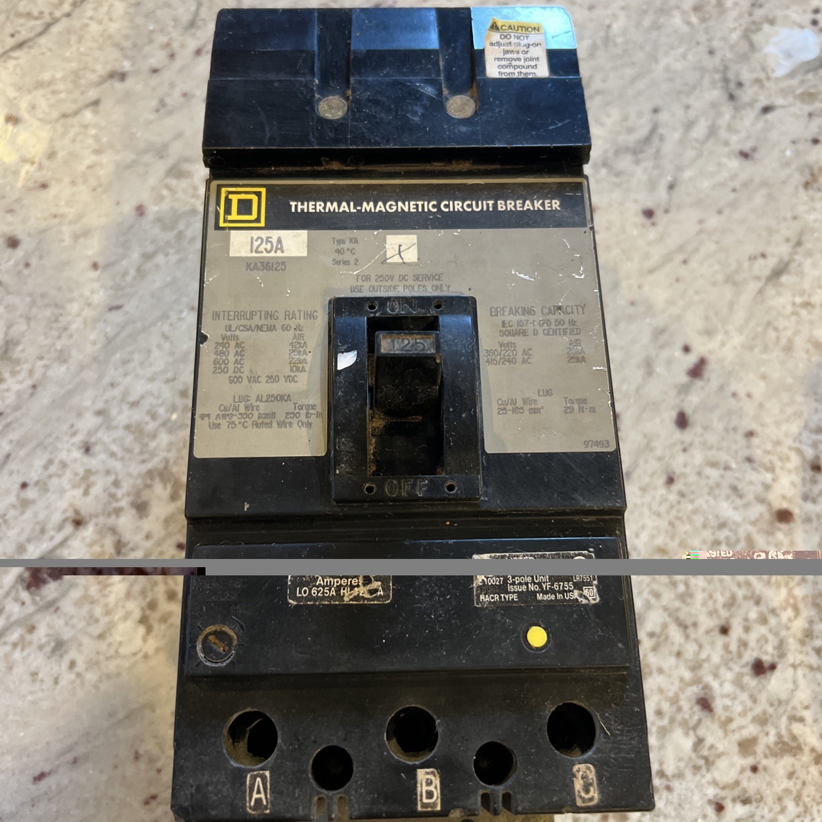 SQUARE D I-LINE CIRCUIT BREAKER KA36125 125 AMP 600 VOLT 3-POLE *SEE PICTURES*