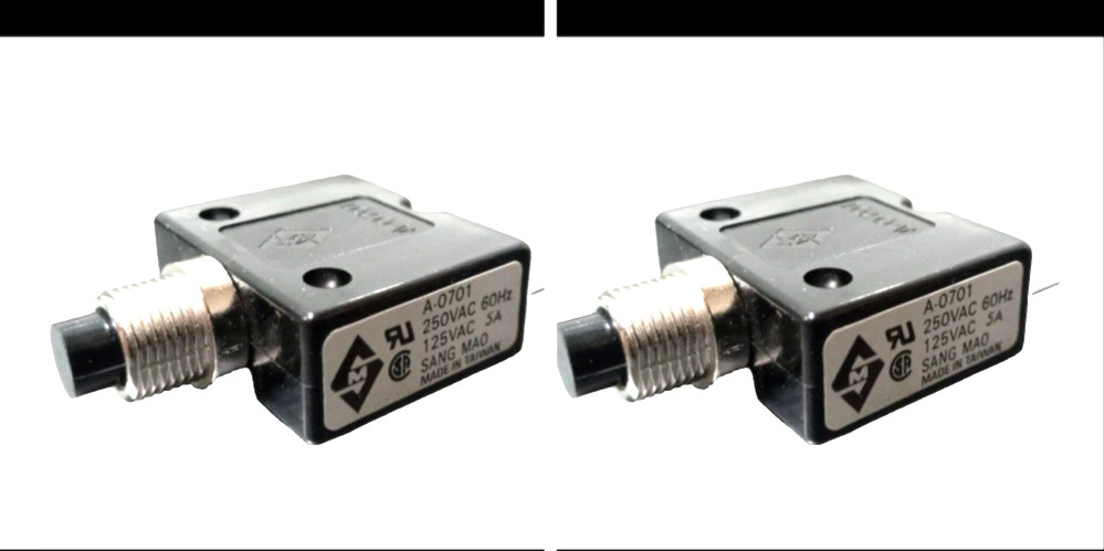 Batch of 2 of Sang Mao Circuit Breaker A-0701, 125/250VAC, 60Hz, 5A