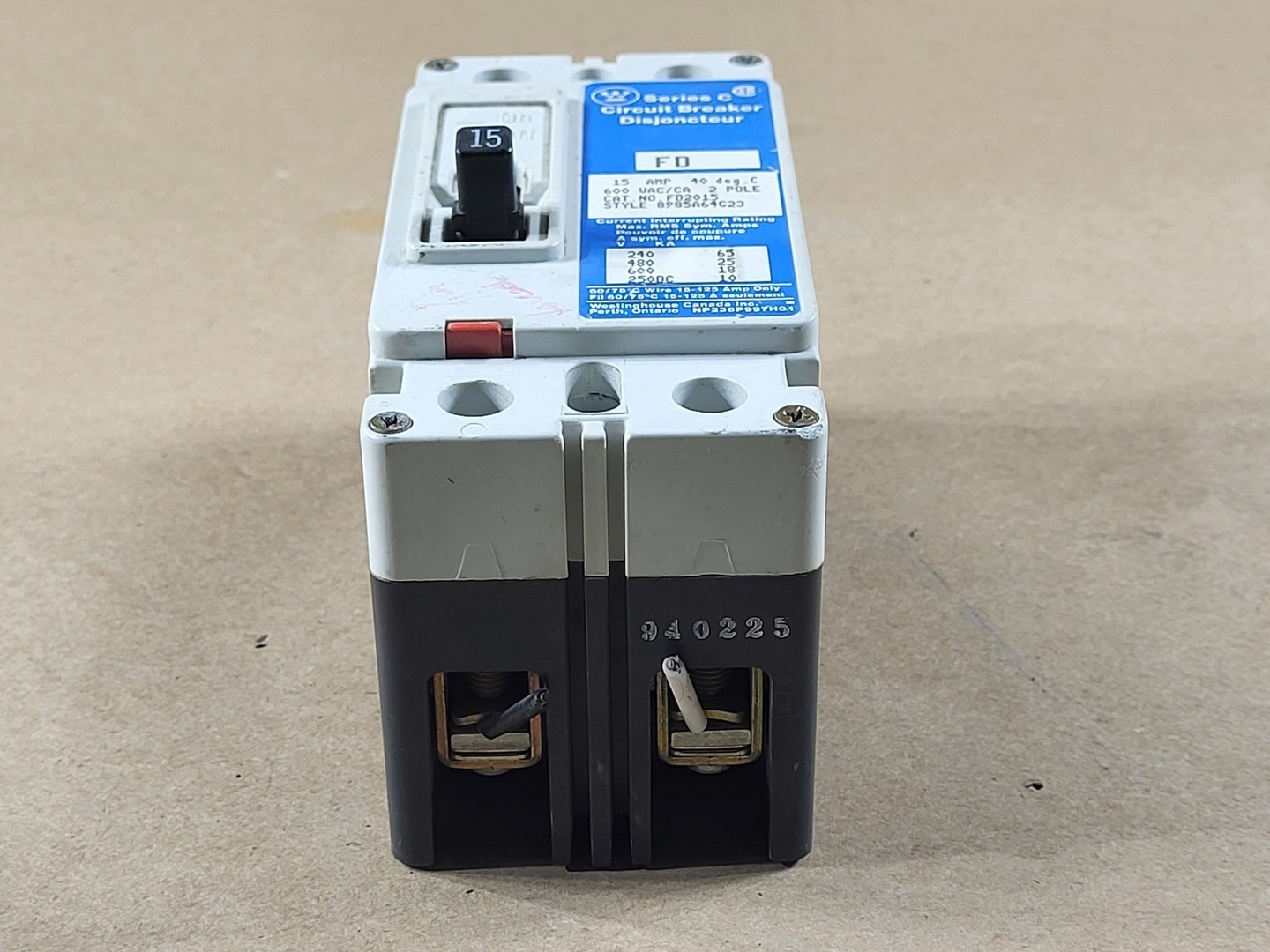 Westinghouse FD2015 15 Amp, 2 Pole, 600 volts Circuit Breaker – Electrical
