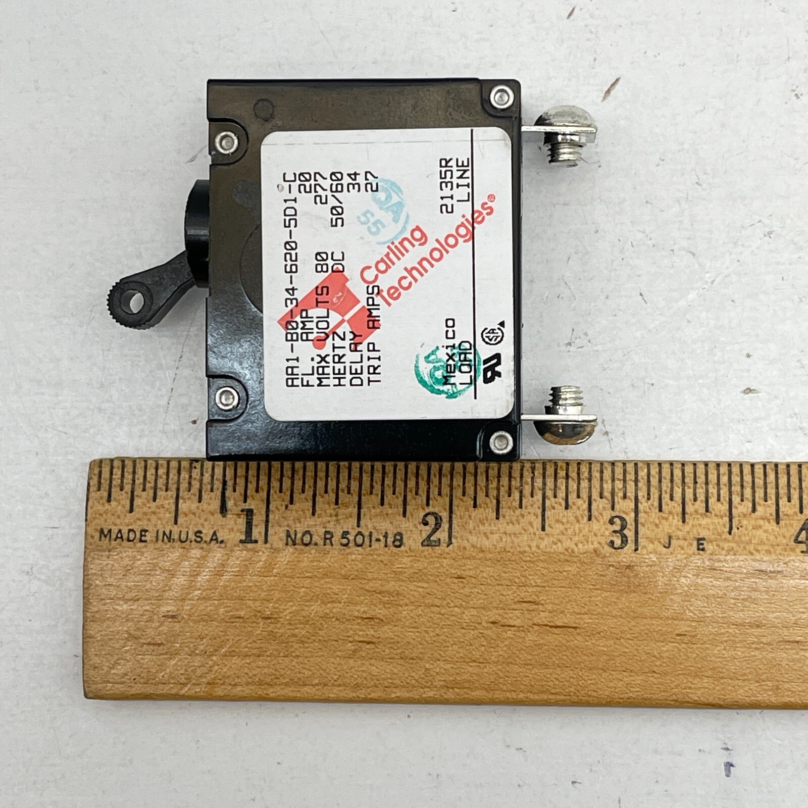 AA1-B0-34-620-5D1-C Carling Technologies Circuit Breaker 20Amp 277V Series – New