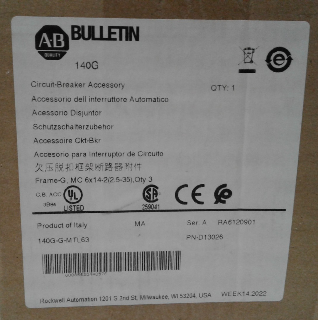 Allen Bradley 140G-G-MTL63 Series A Circuit Breaker Accessory 140GGMTL63 – New