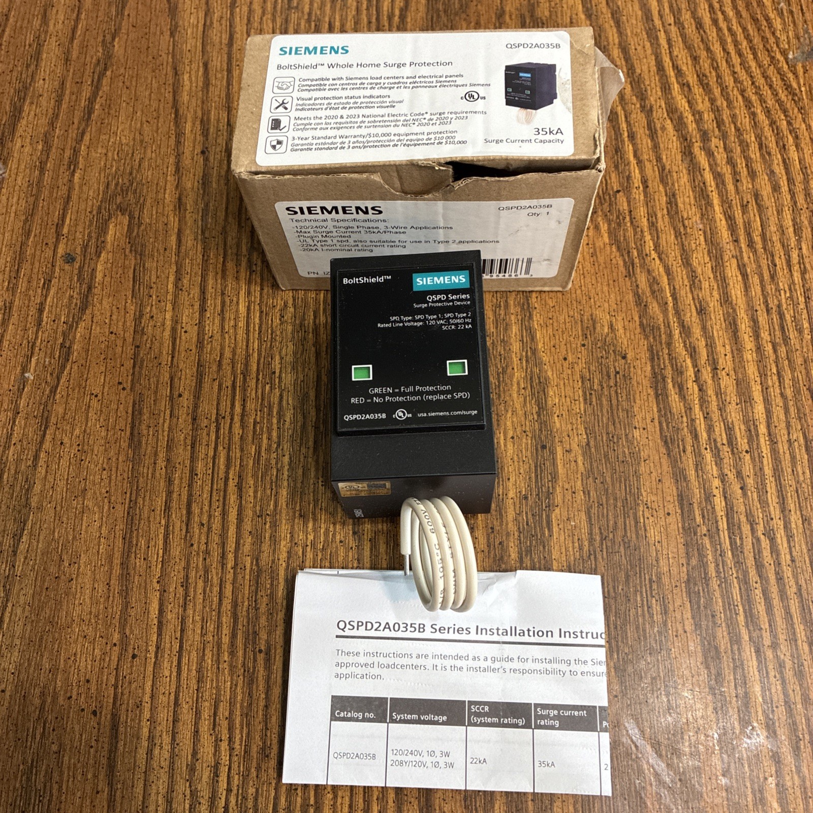 Siemens BoltShield QSPD2A035B 120 240 V 35kA 2 Pole Surge Protective Protector