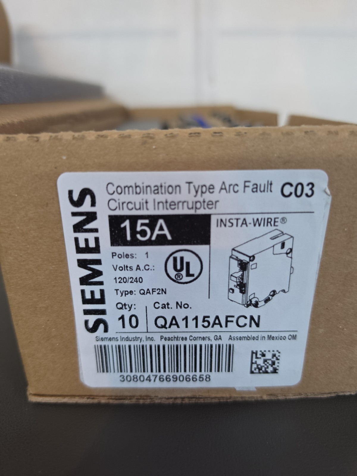 Siemens QA115AFCN 15A 1-Pole AFCI Arc Fault Plug-On Neutral Breakers Pack 10 NEW
