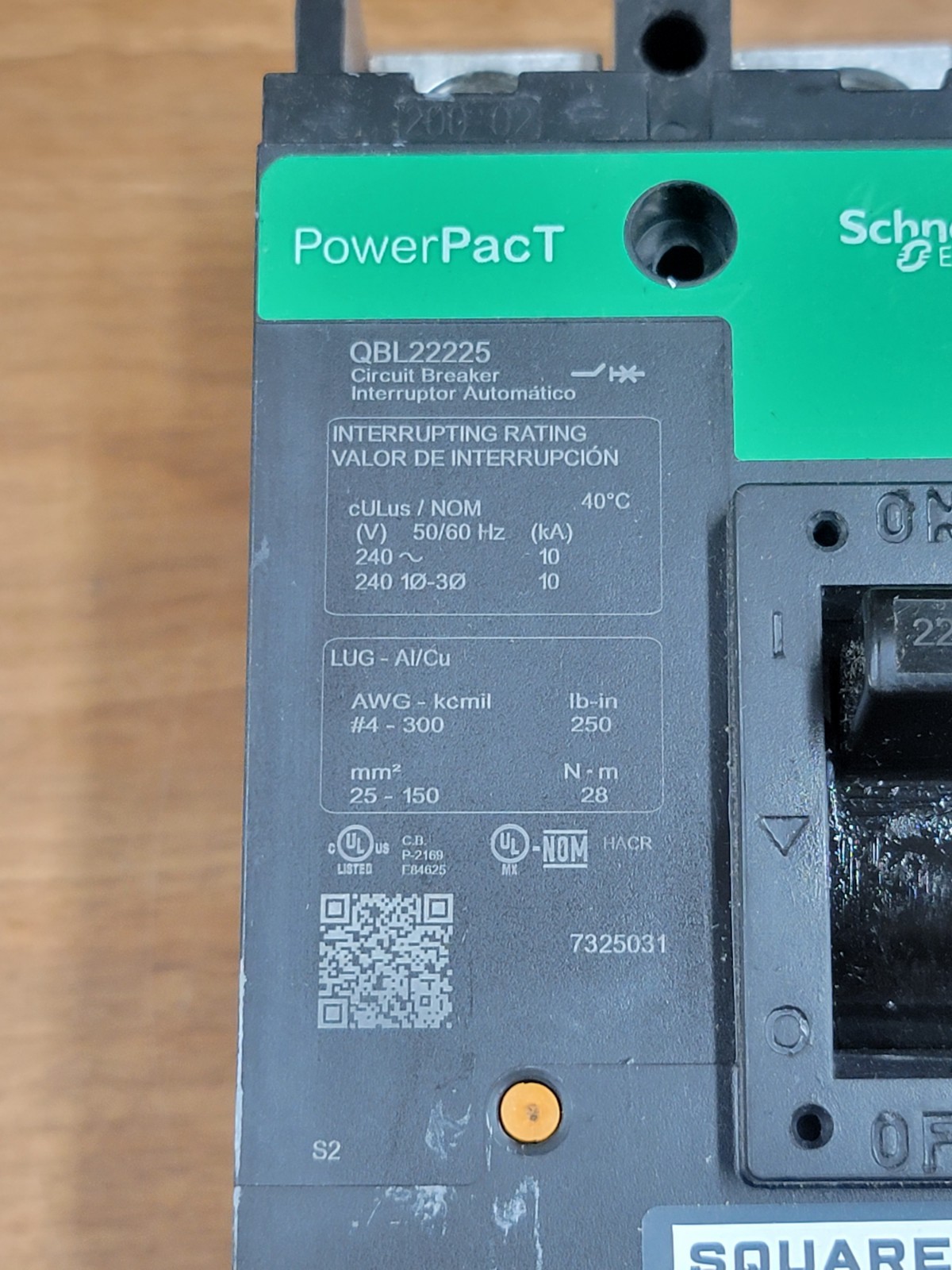 NEW QBL22225 SQUARE D 2 POLE 225AMP 240V 10KA POWERPACT CIRCUIT BREAKER