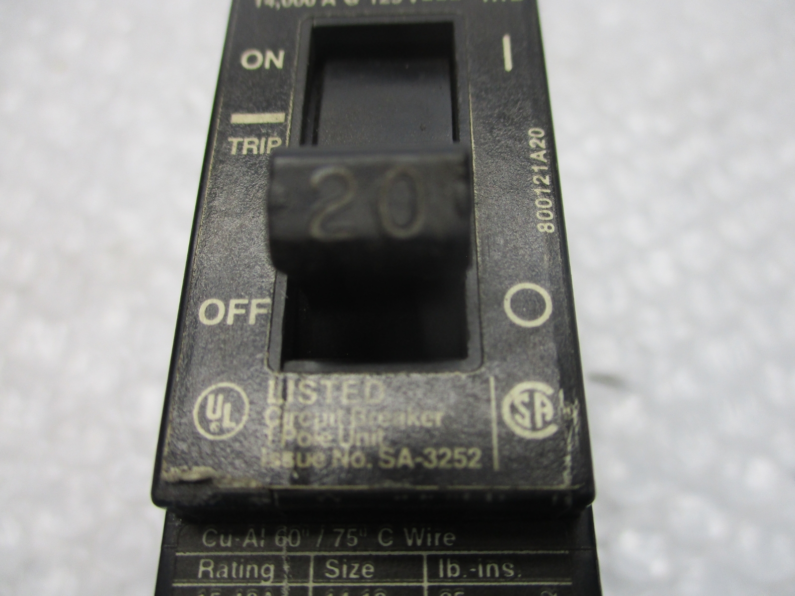 SIEMENS BQD120 BREAKER 1POLE 20AMP UNMP