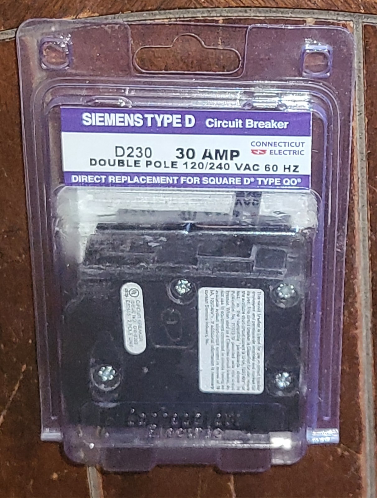 Siemens Type D Circuit Breaker -30 Amp Double Pole, 120/240 VAC- #D230