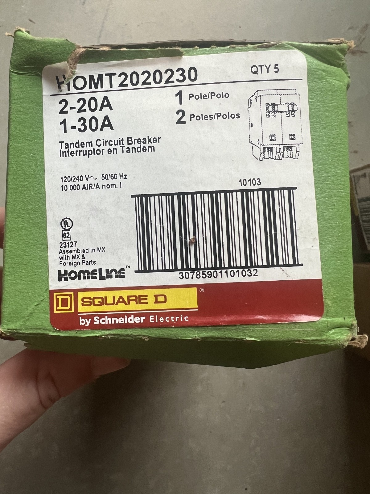 Square D HOMT2020230CP 20 A Miniature Circuit Breaker ( LOT OF 5)