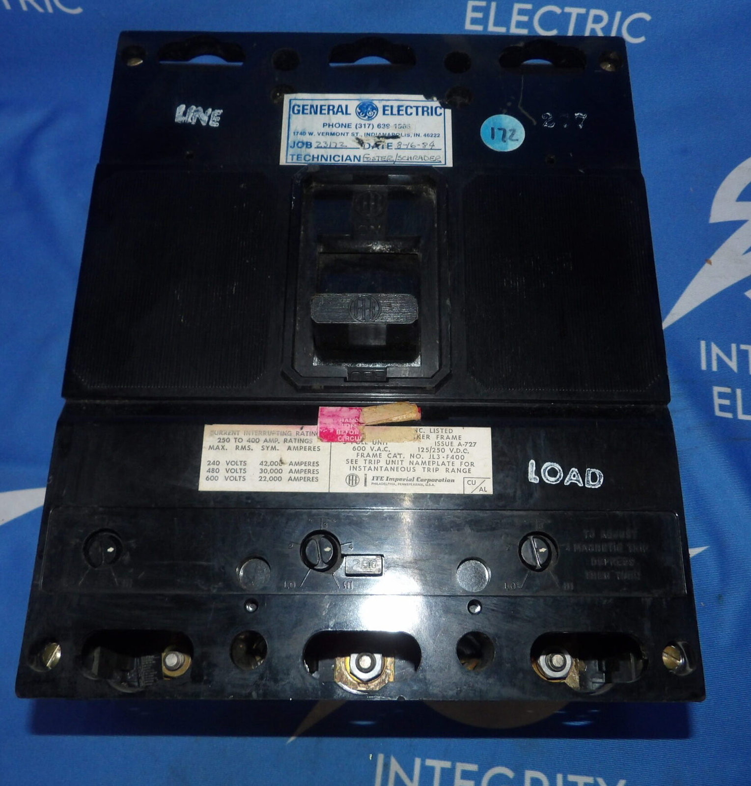 I-T-E JL3-F400 400A 600V 3 Pole Circuit Breaker w/ 200A Trip w/o Heaters + 1 Yea