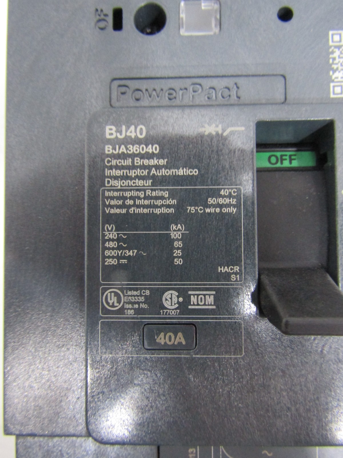 Square D BJA36040 40 Amp PowerPact I-Line Circuit Breaker 40A BJ40 New Take Out