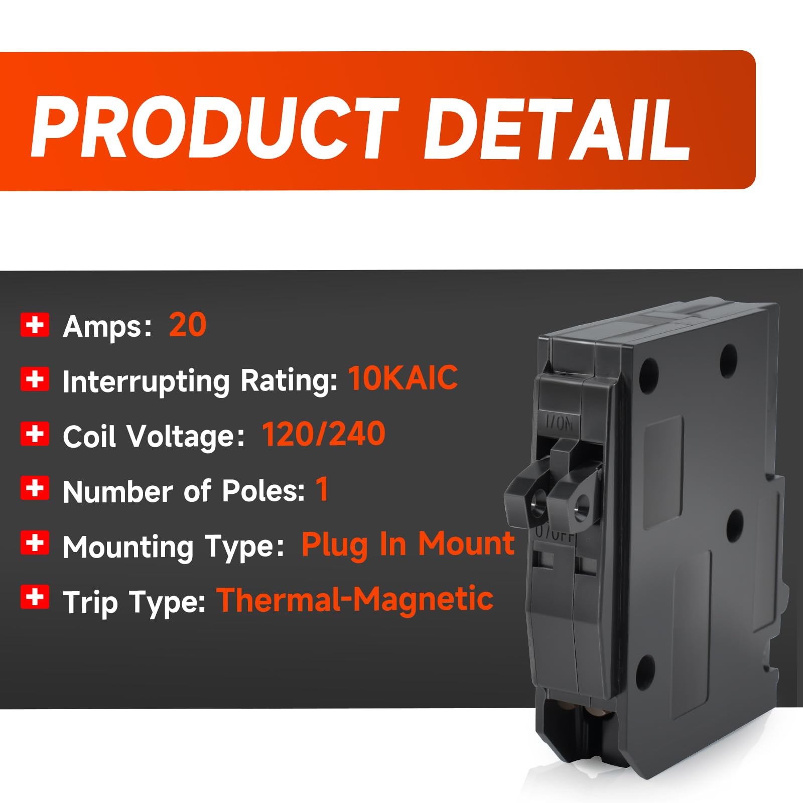 QO2020C 2×1 Pole 20A 120/240VAC 10kA Tandem Mini Circuit Breaker PlugIn Mount