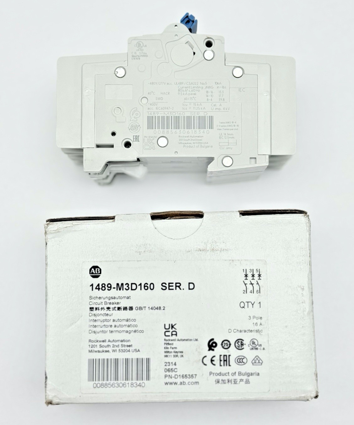 Allen-Bradley 1489-M3D160 Circuit Breaker, 16 Amp, 3 Pole, 480Y/277VAC