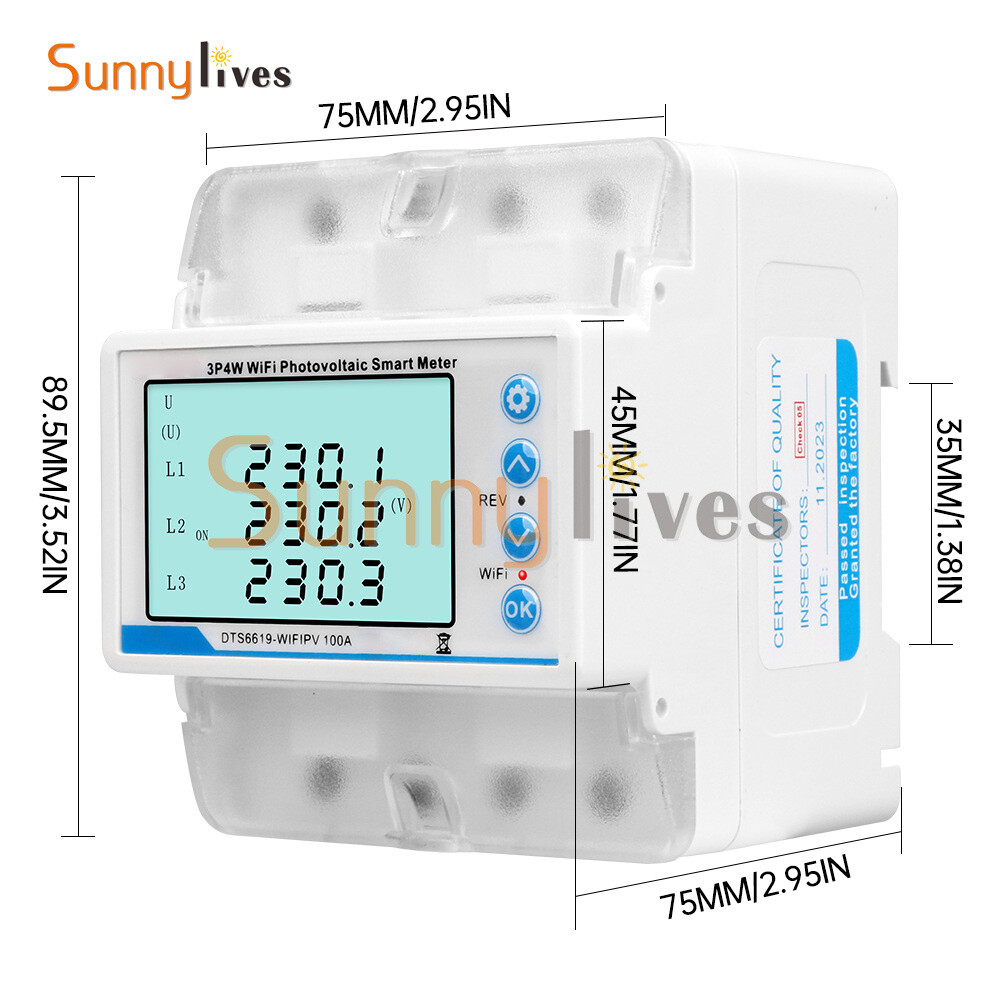 3-phase Tuya WiFi Overload Time Delay Energy Meter Limit Circuit Breaker 100A