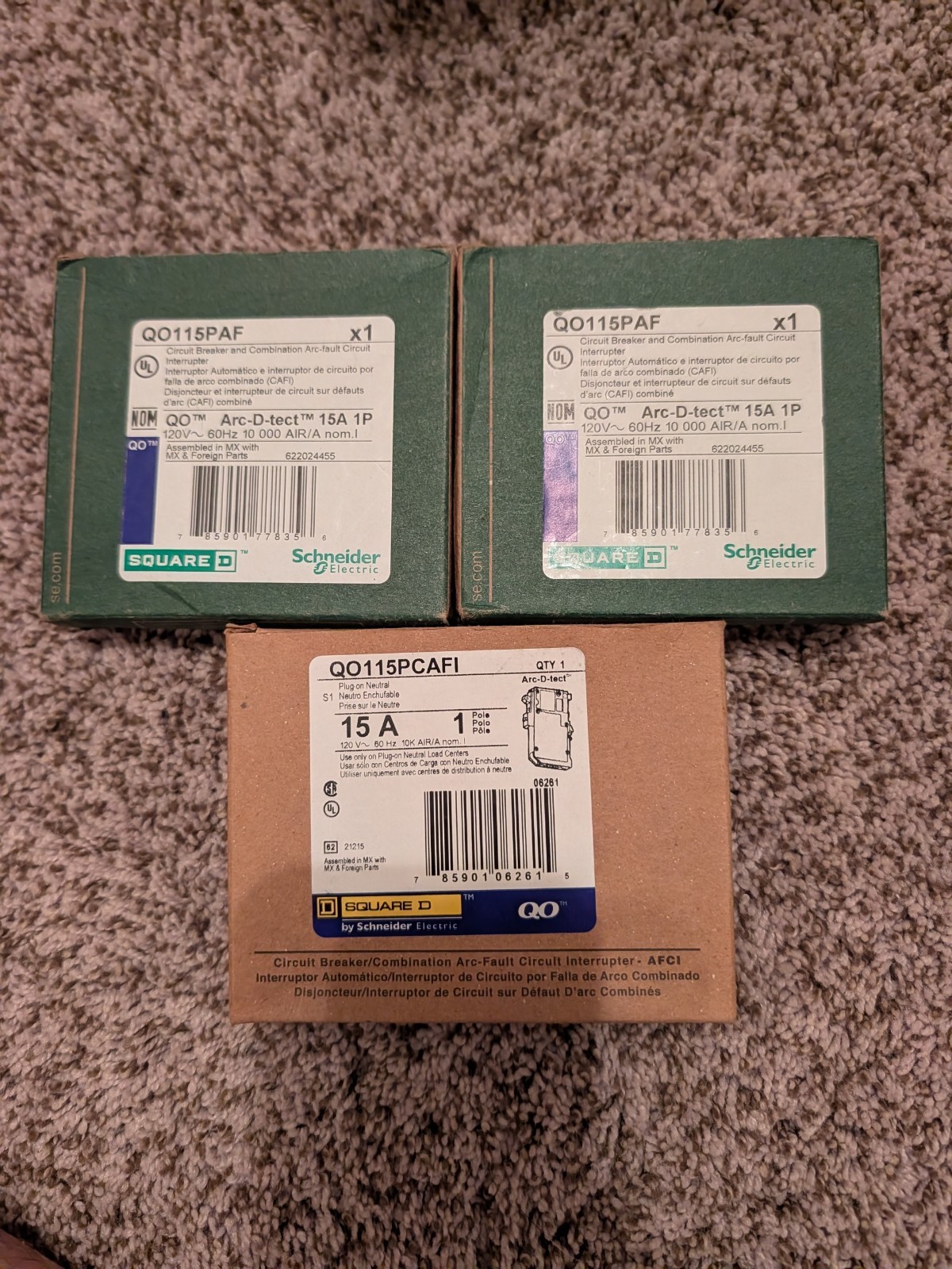 Square D- QO115PAF 15A 1-Pole AFCI Arc-Fault Plug-On Neutral Circuit Breaker NEW
