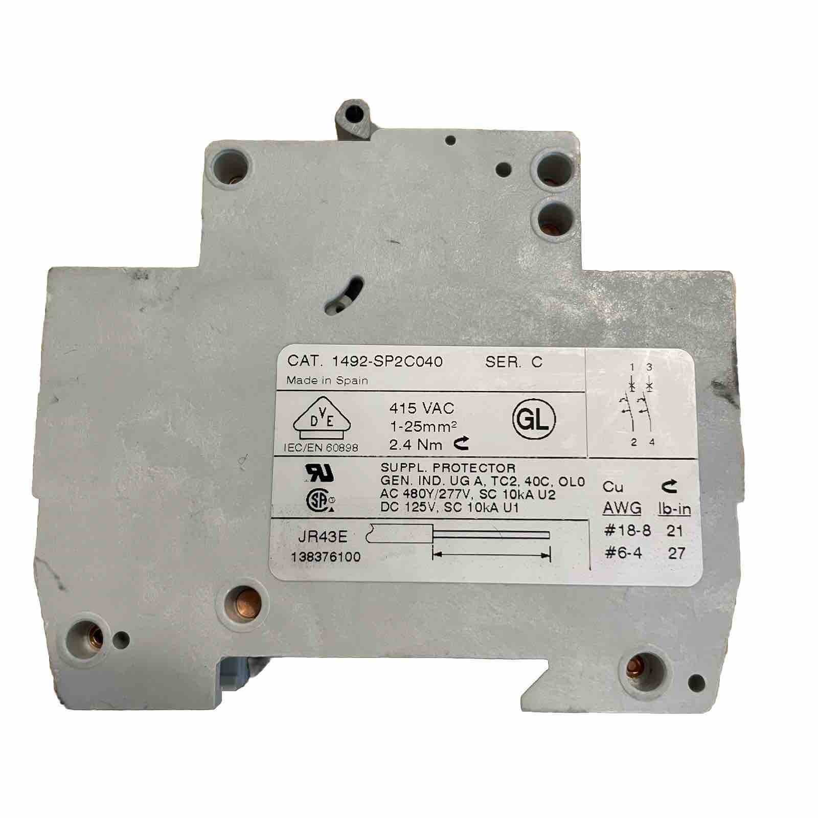 ALLEN BRADLEY 1492-SP2C040 CIRCUIT BREAKER, 415 VAC, SER. C, 2P 4A 2 Pole 4 AMP