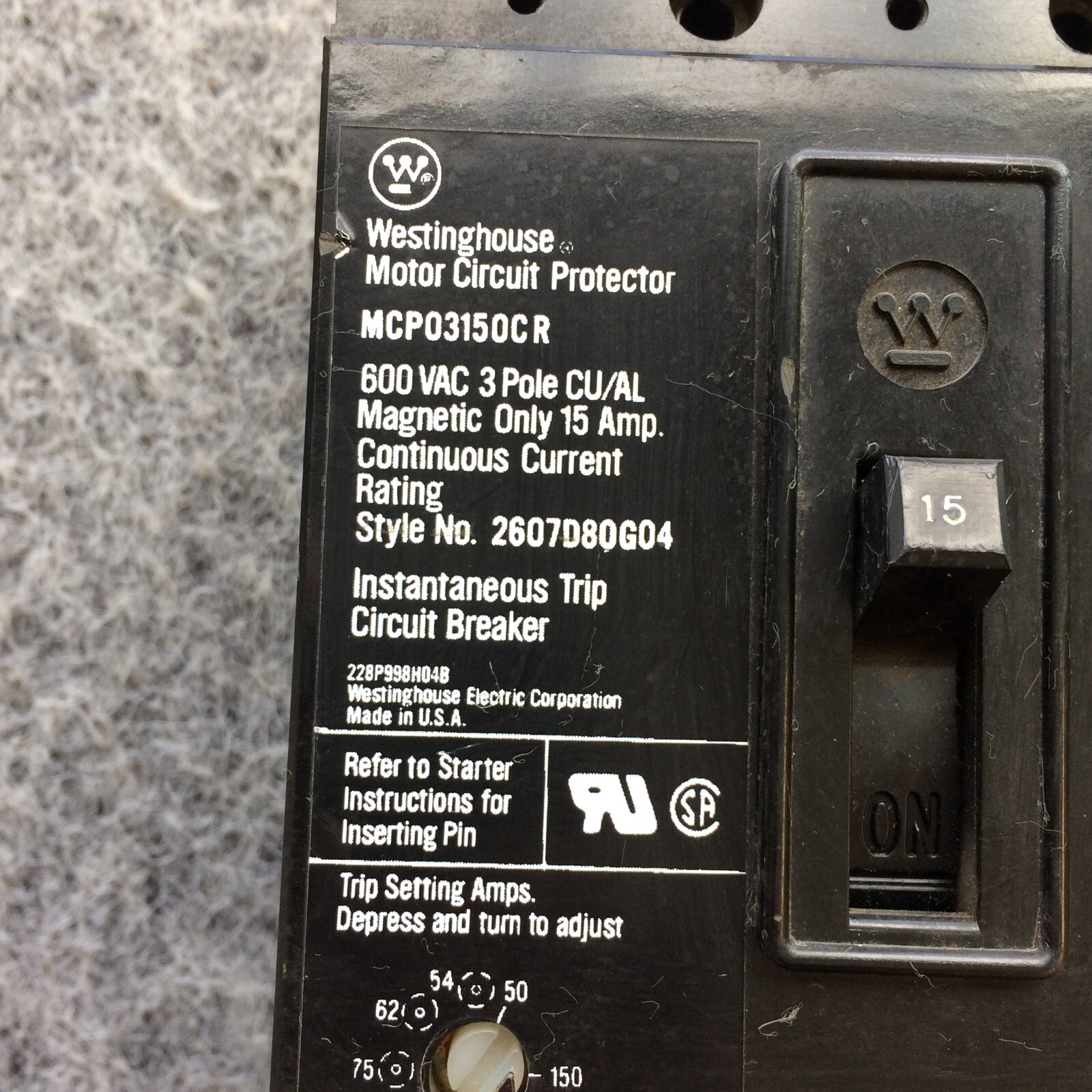 Westinghouse MCP03150CR, 15 A, 600 V, 3P, Motor Circuit Protector
