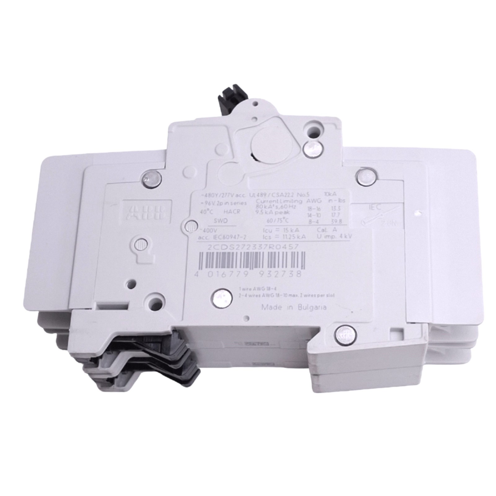 ABB SU202M-K15 Circuit Breaker, 2-Pole, 15A, 480Y/277VAC Max, DIN Rail