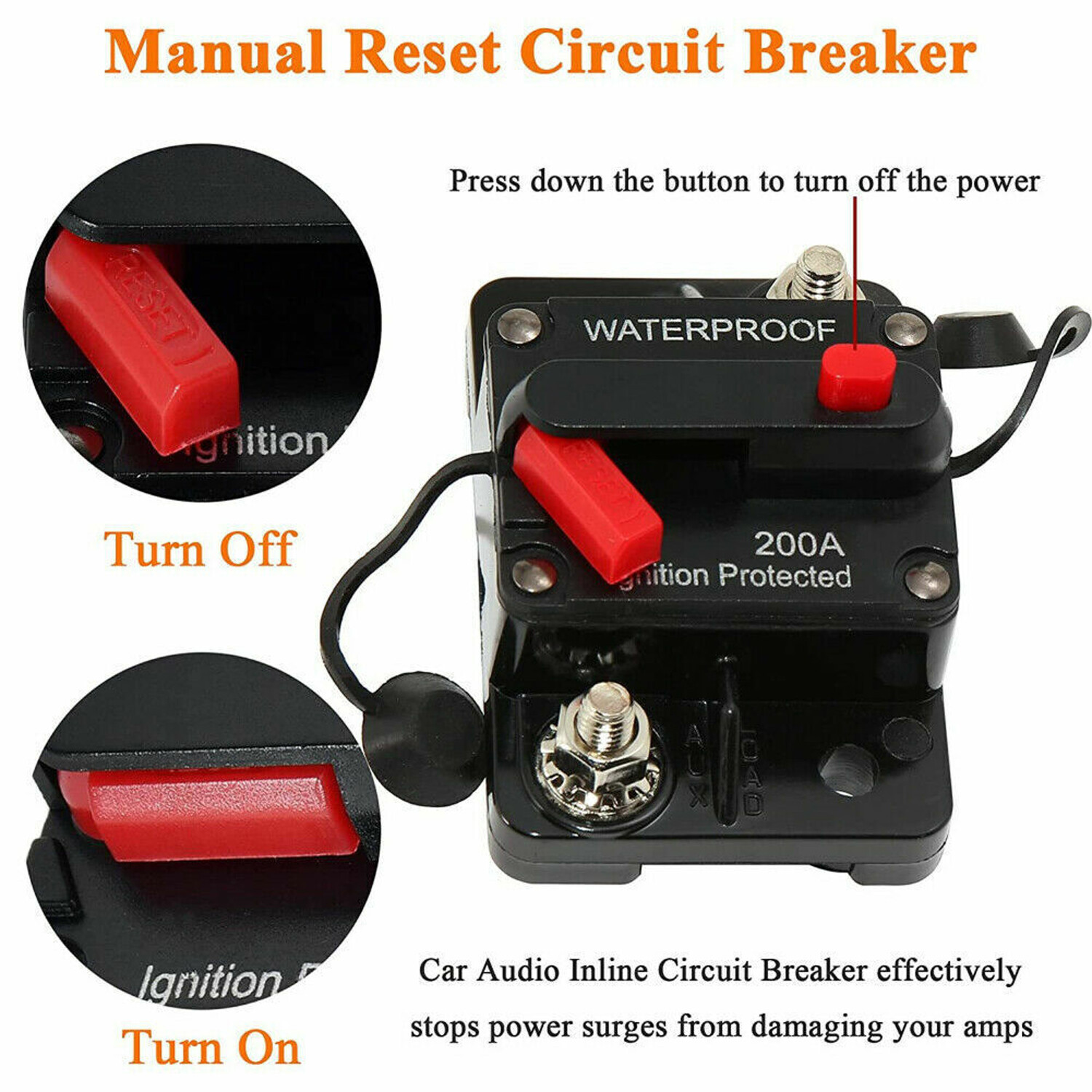 2pcs 12V-48V DC Car Boat Auto Waterproof 100-300A AMP Circuit Breaker Fuse Reset