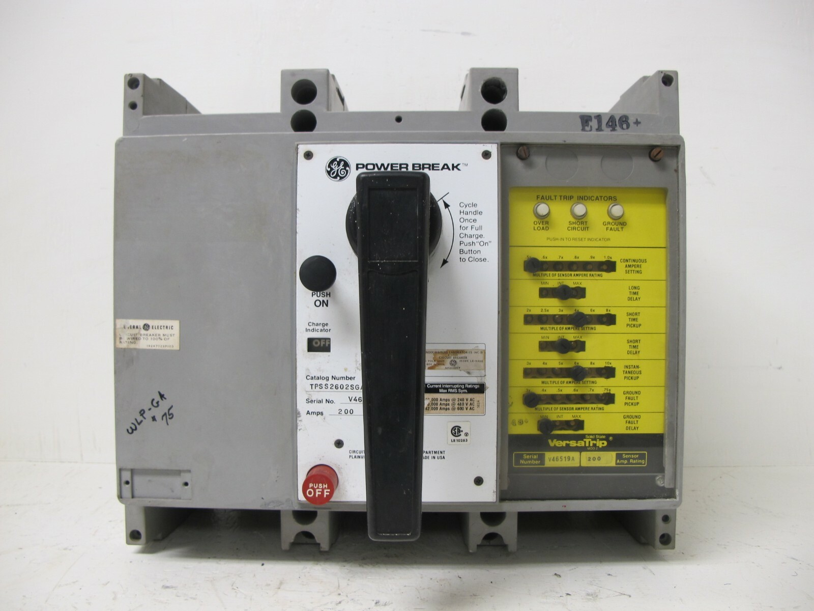 General Electric TPSS2602SGA3 200 A Power Break Breaker VersaTrip LSIG TPSS2602