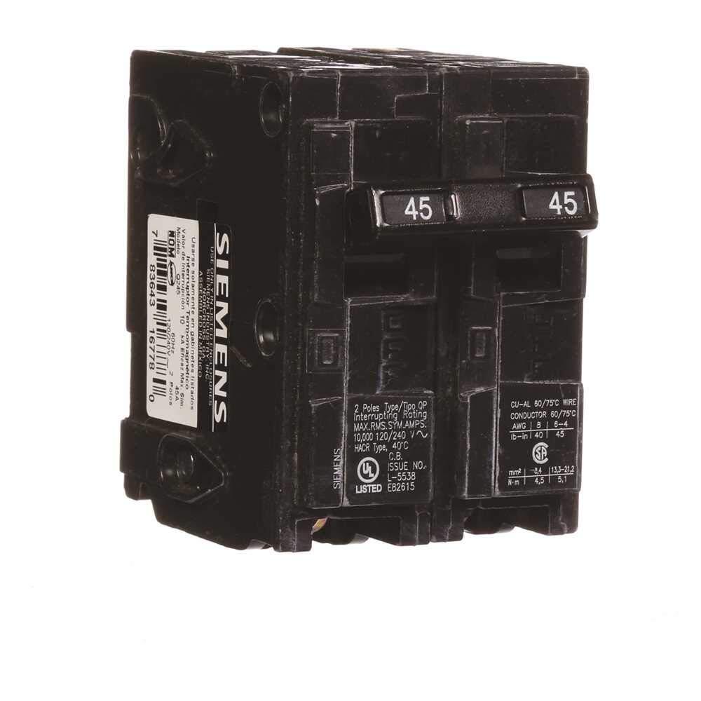 Siemens 45 Amp Double Pole Circuit Breaker 240V Type QP 10000 AIC Rating