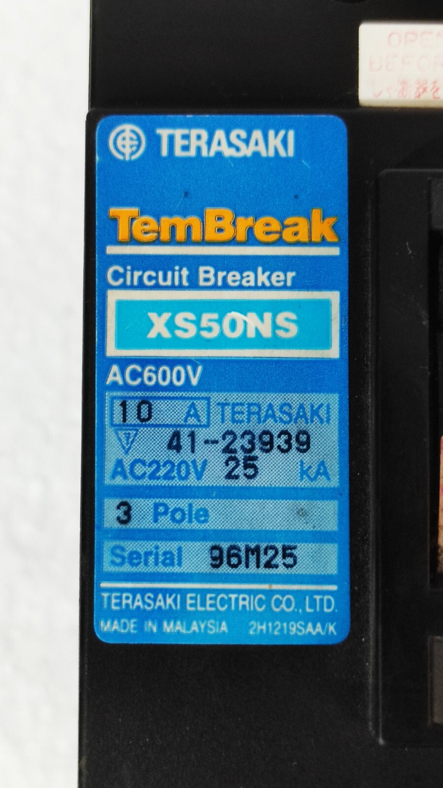 Terasaki TemBreak xs50ns / XS50NS 10A 3 Pole Circuit Breaker
