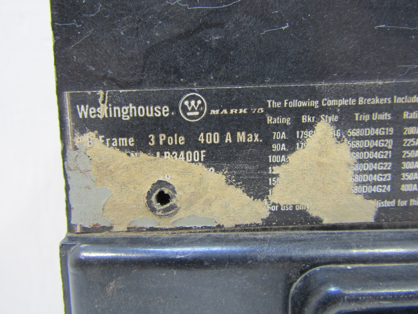 Westinghouse LB3400F 300 Amp 600V 3-Pole Breaker 300A Trip Unit 3P Cutler Hammer