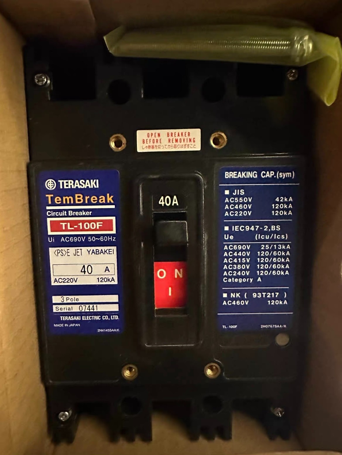 TERASAKI circuit breaker TL-100F 3P 40A Brand new original box