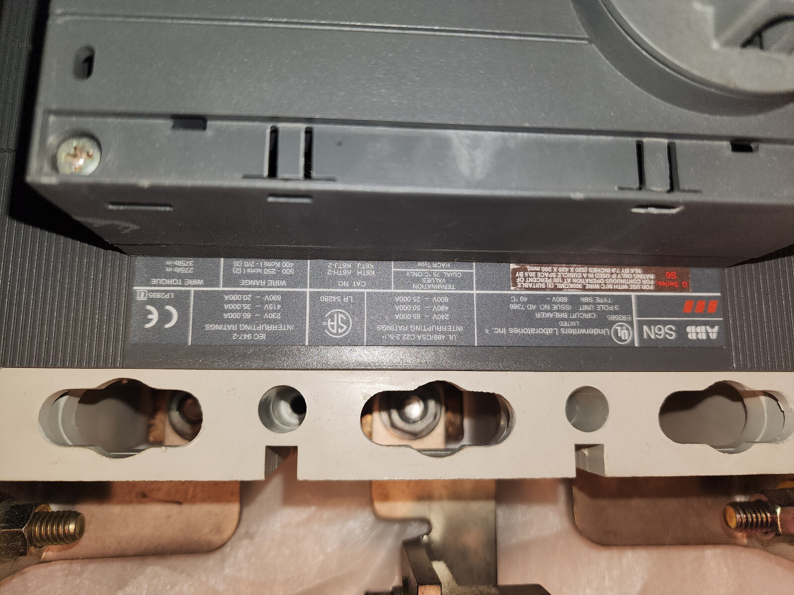 ABB S6N SACE PR211 800A 600V AC CIRCUIT BREALER MCCB ROTARY 3POLE